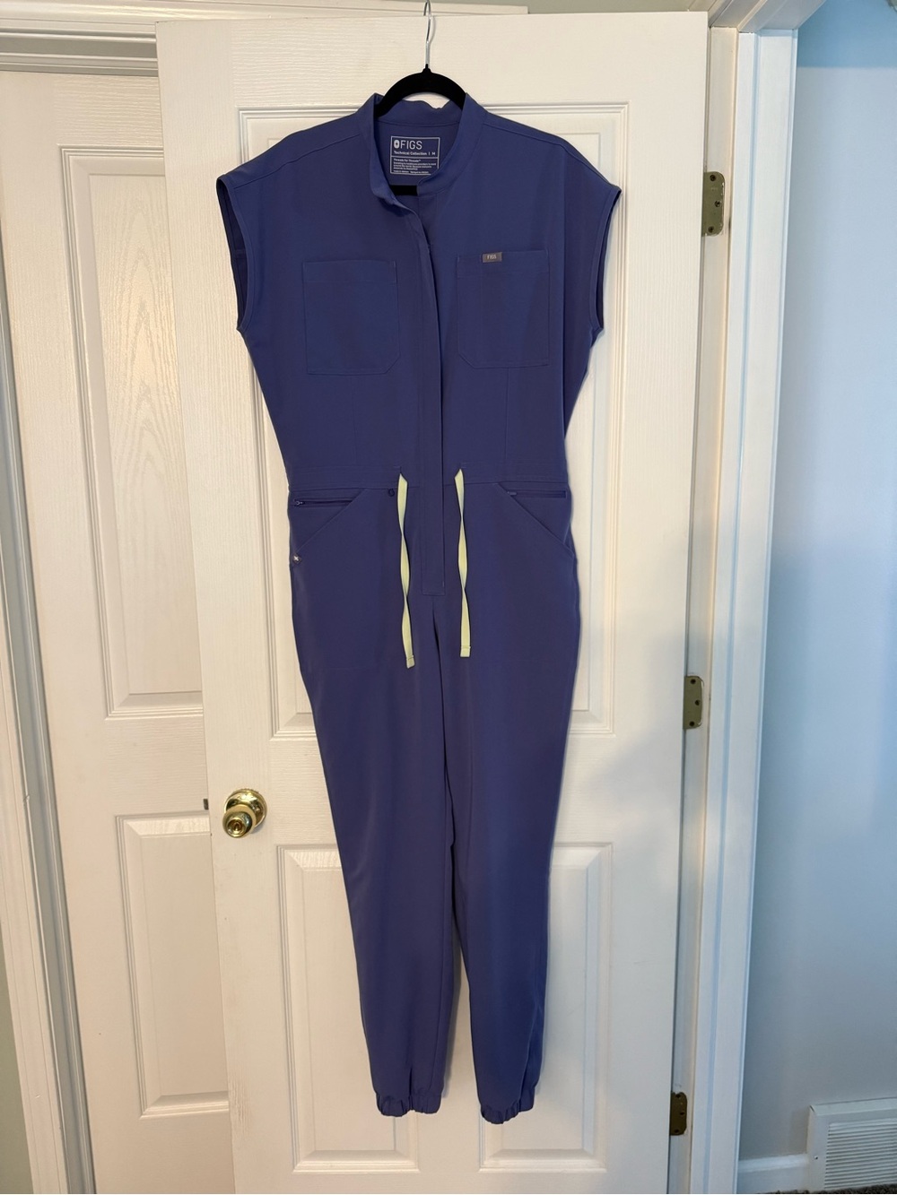 Figs Sleeveless Utility Jumpsuit in Lavender with Contrast Drawstrings